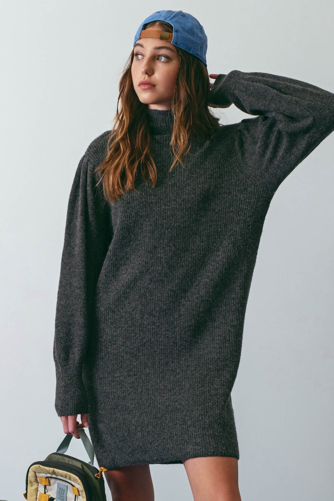 Mock Neck Sweater Dress in Charcoal (REG)