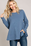 Blue Long Sleeved Casual Top