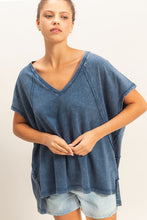 Oversized V-Neck Top in Navy (PLUS)