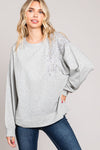 Grey Pullover Beaded Top