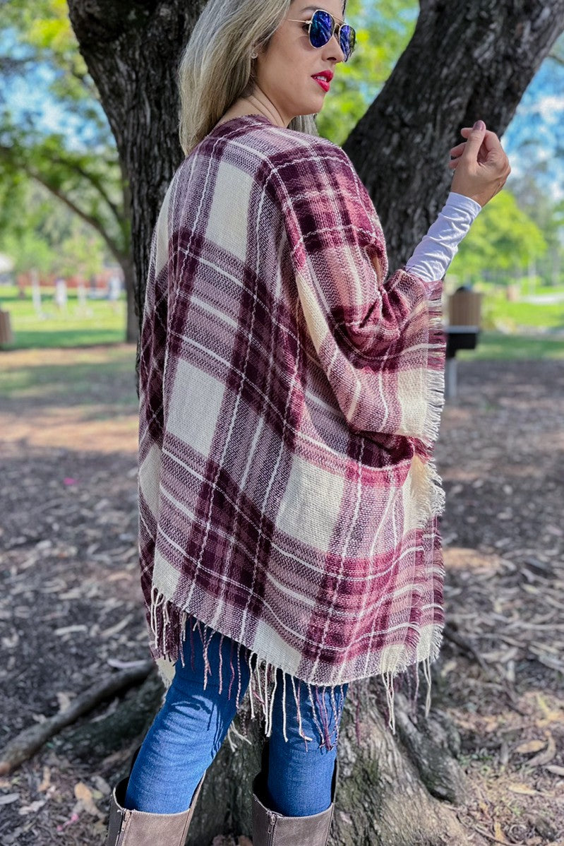Plaid Fringe Kimono (REG)