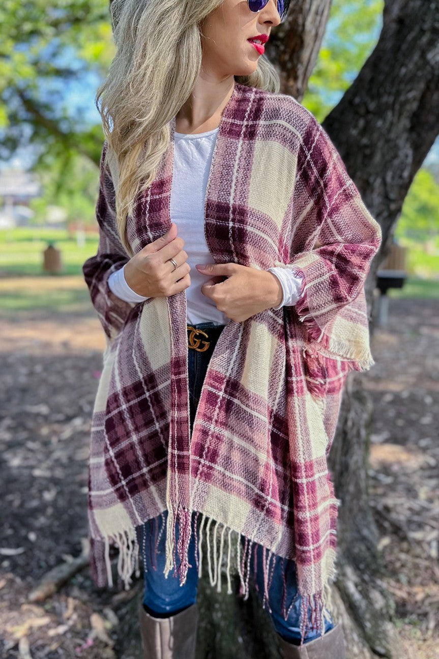 Plaid Fringe Kimono (REG)