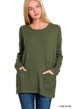 Front Pocket Sweater Top in H Dk Olive (REG)