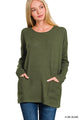 Front Pocket Sweater Top in H Dk Olive (REG)