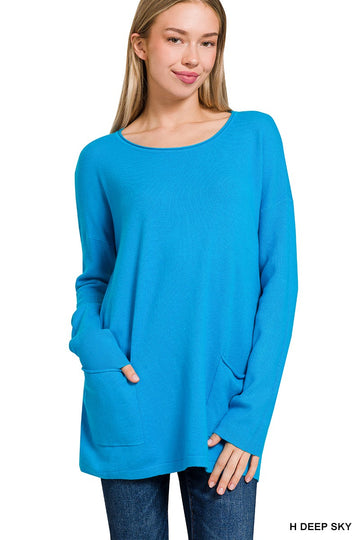 Front Pocket Sweater Top in Deep Sky (REG)