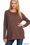 Front Pocket Sweater Top in Mahogany (REG)