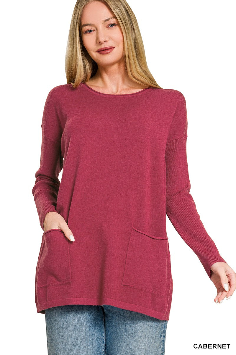 Front Pocket Sweater Top in Cabernet (REG)