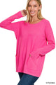 Front Pocket Sweater Top in Fuchsia (REG)