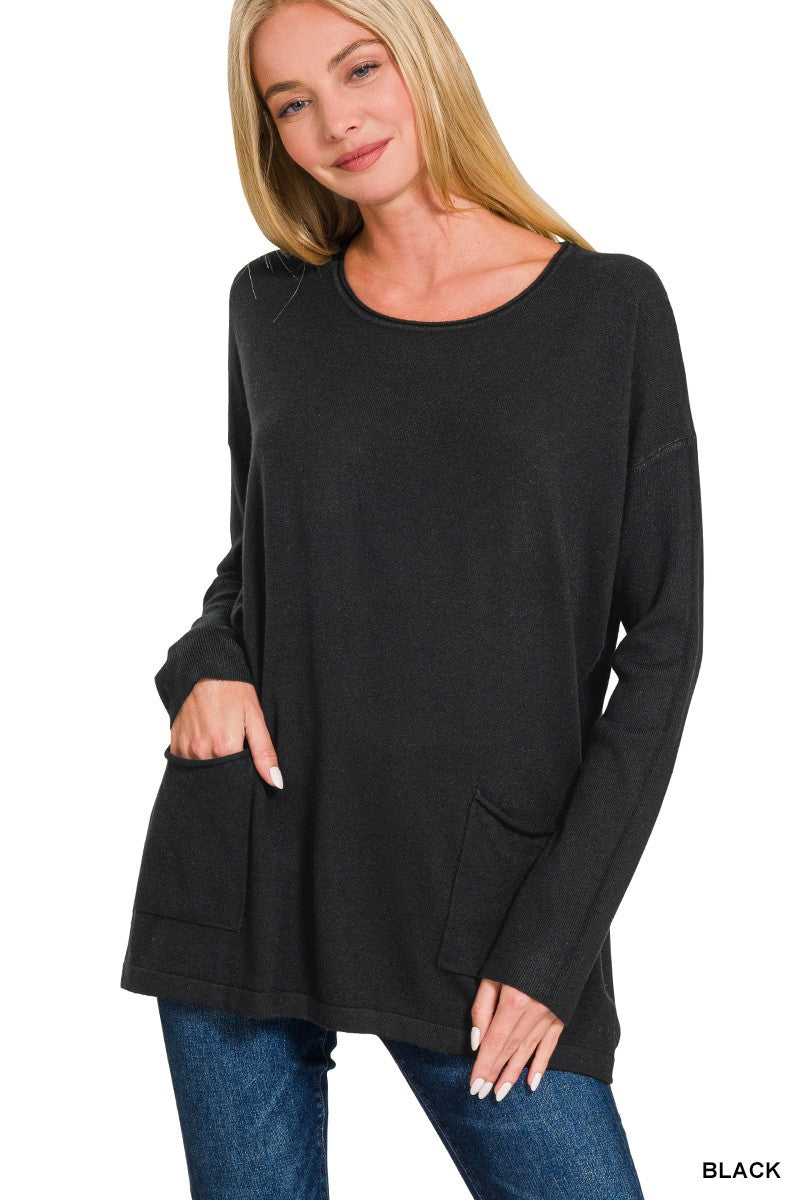 Front Pocket Sweater Top in Black (REG)