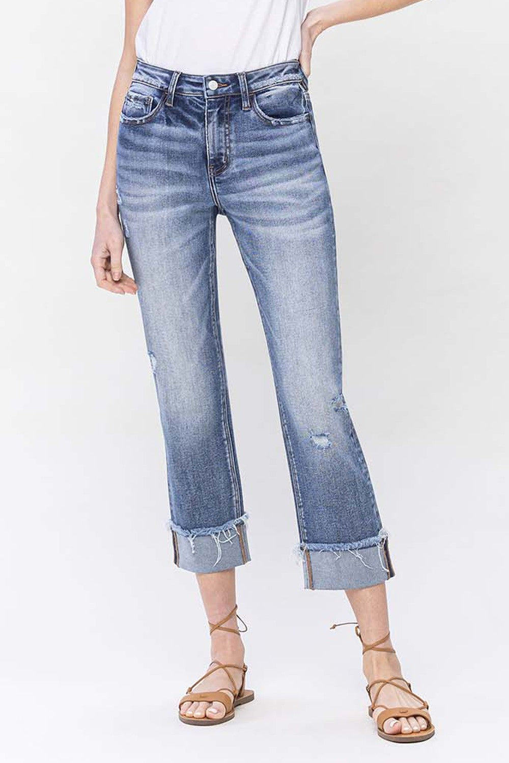 High Rise Cuffed Straight Jeans (LOVERET)