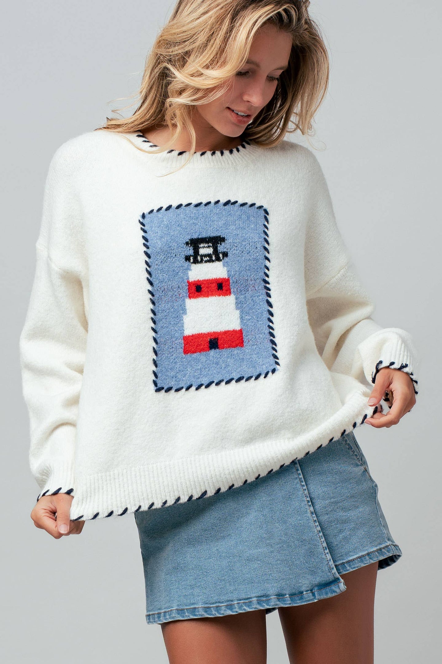 Whipstitch Lighthouse Sweater in Ivory (REG)