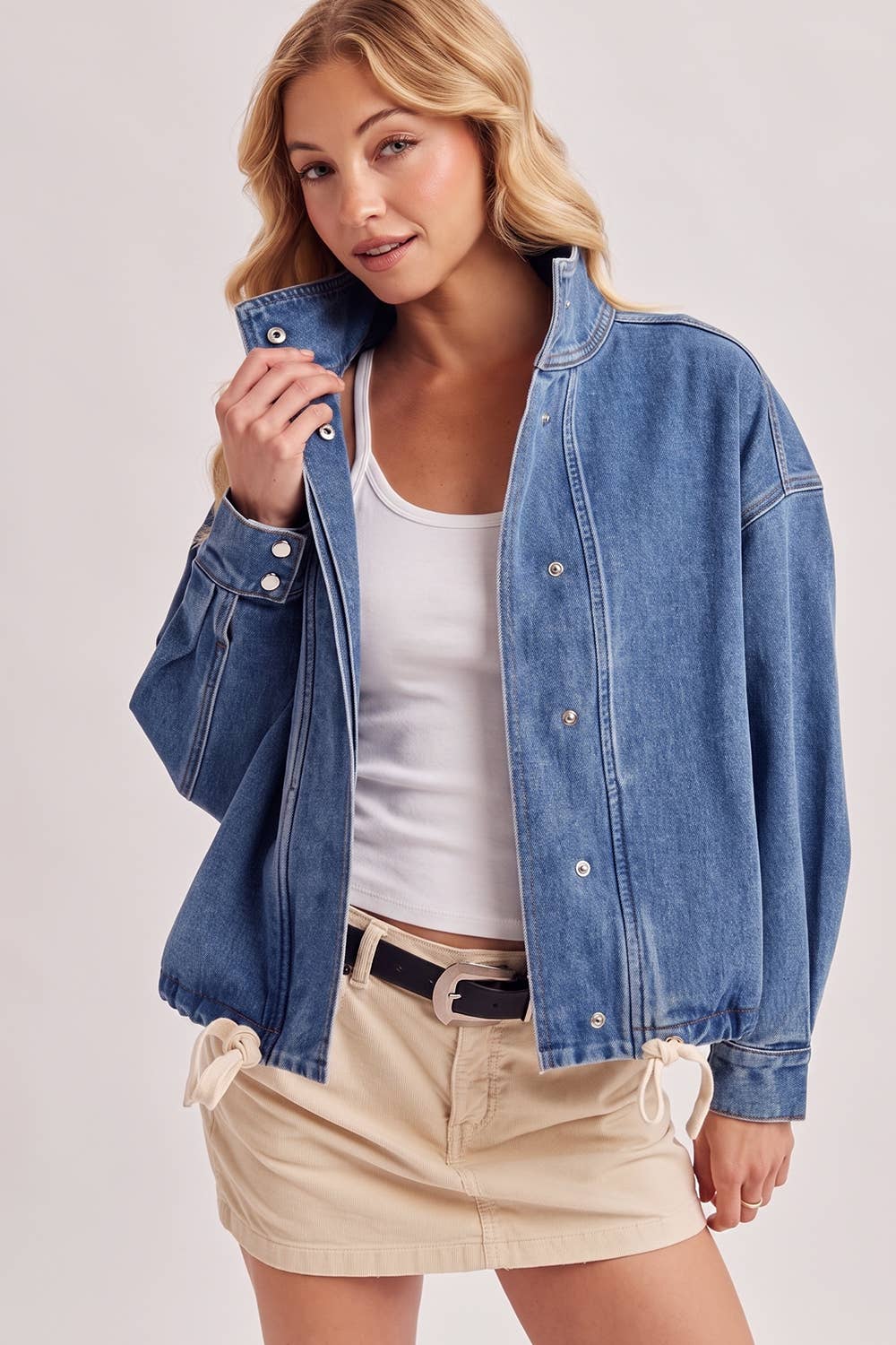 Boxy Funnel Denim Jacket in Med. Wash (REG)