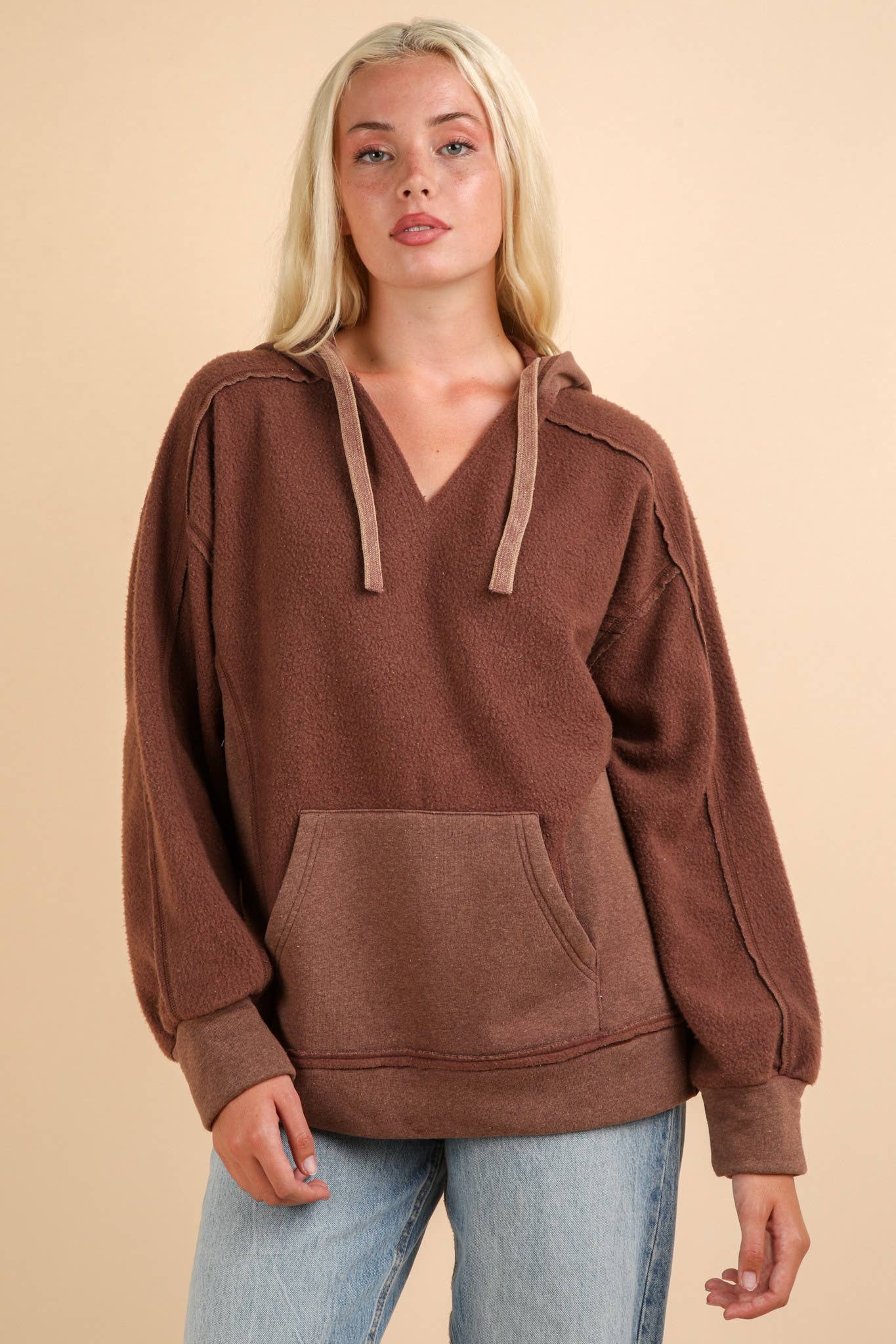 Veronica Mineral Washed Hoodie Top in Chocolate (REG)