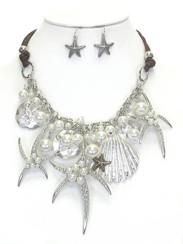Silver Starfish and Shell Necklace