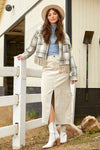 Fringe Plaid Jacket in Almond (REG)