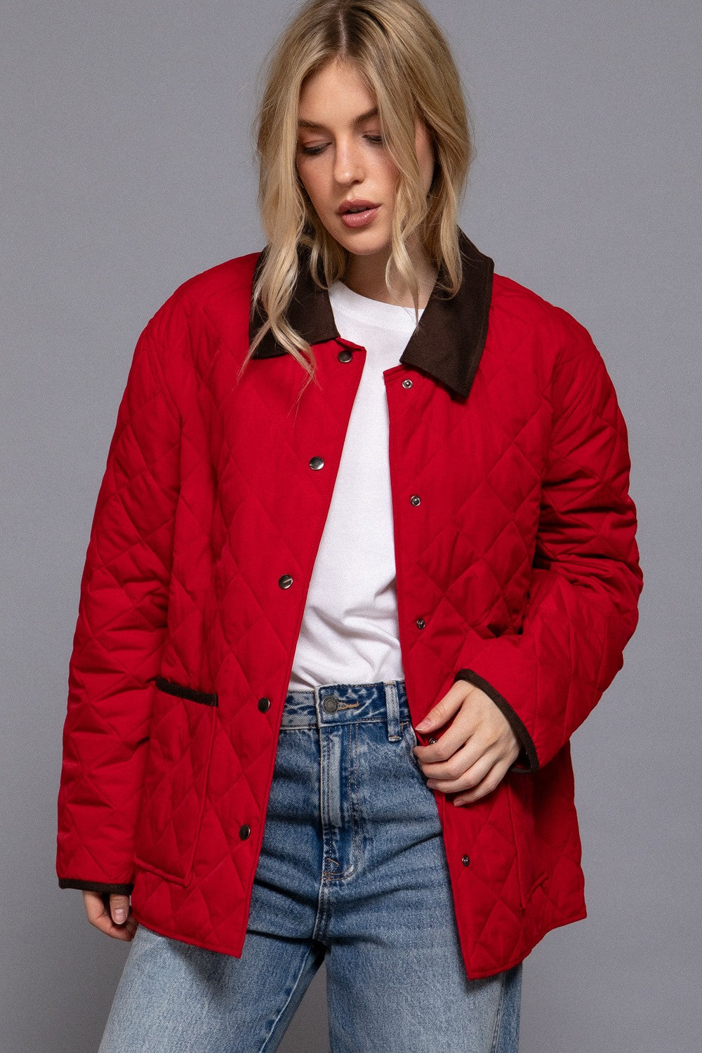 Quilted Red Barn Jacket in Red (REG)