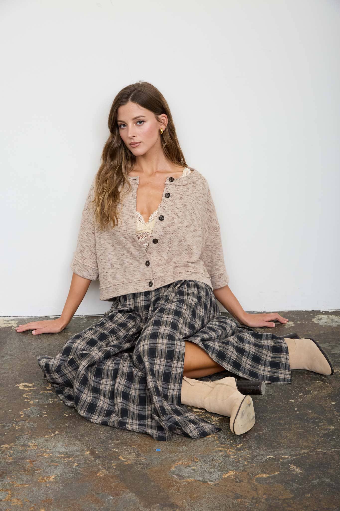 Marled Taupe Short Sleeve Cardigan (REG)