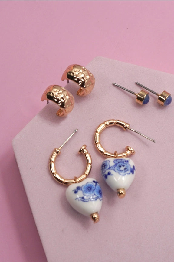 Ceramic Porcelain Huggie Earring Set