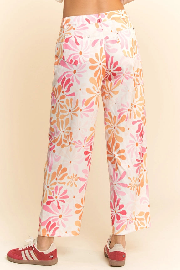 Pink Floral Straight Leg Jeans (REG)