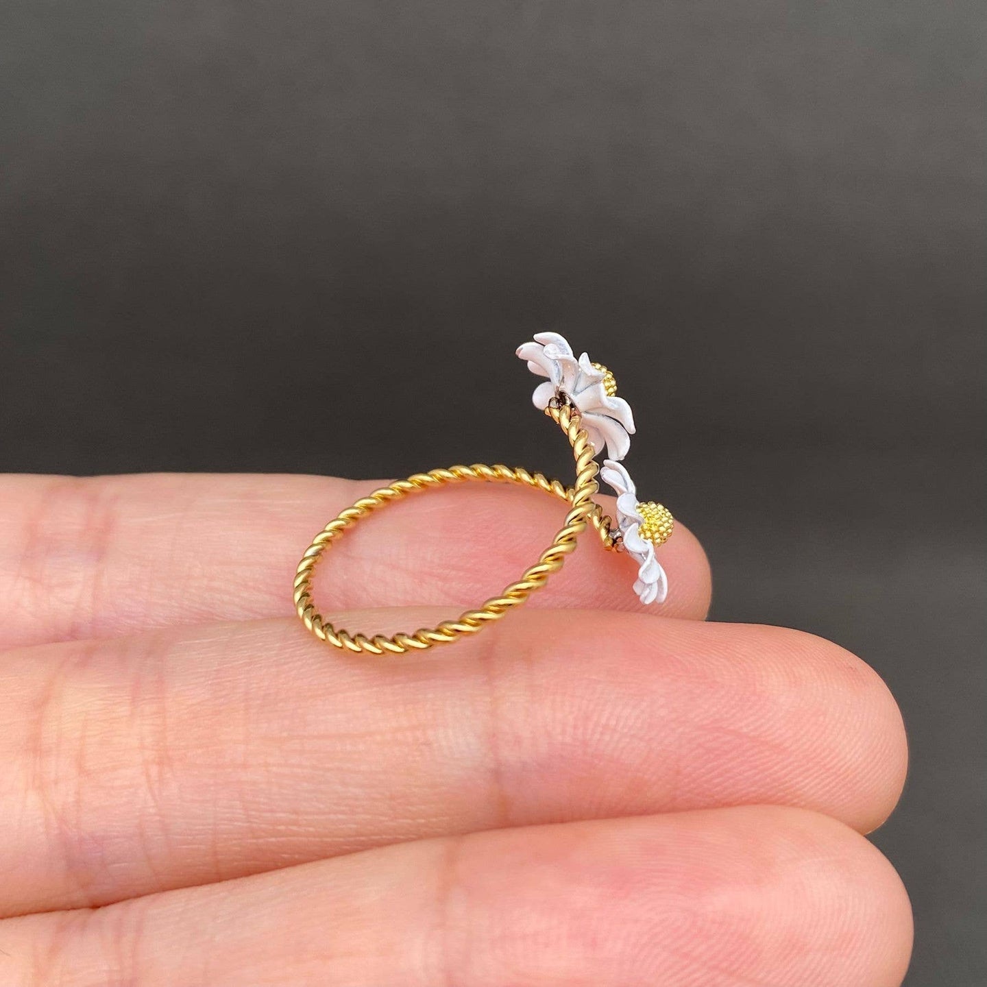18K Double Daisy Flower Ring