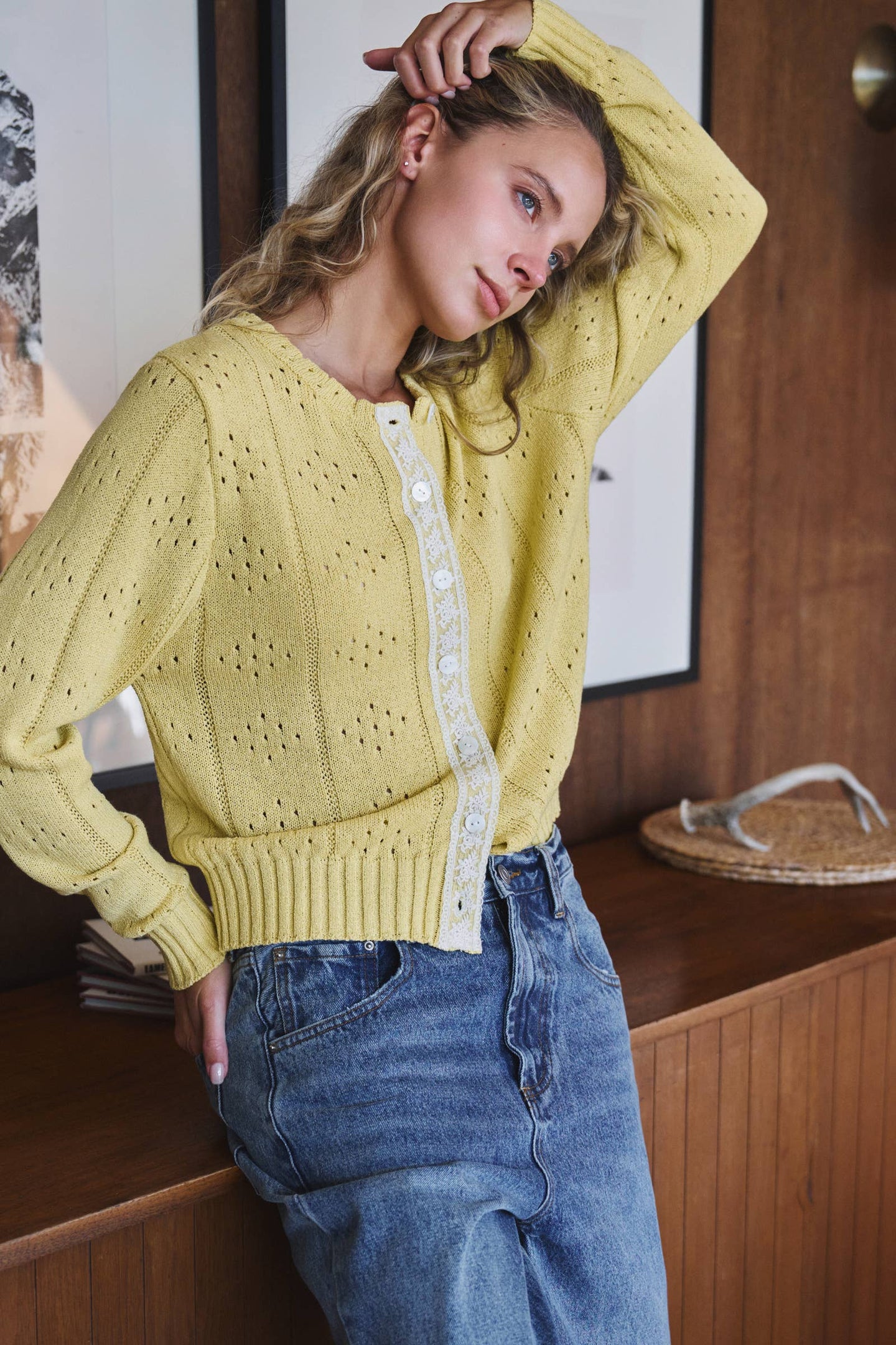 Kiwi Pointelle Cardigan w/ Lace (REG