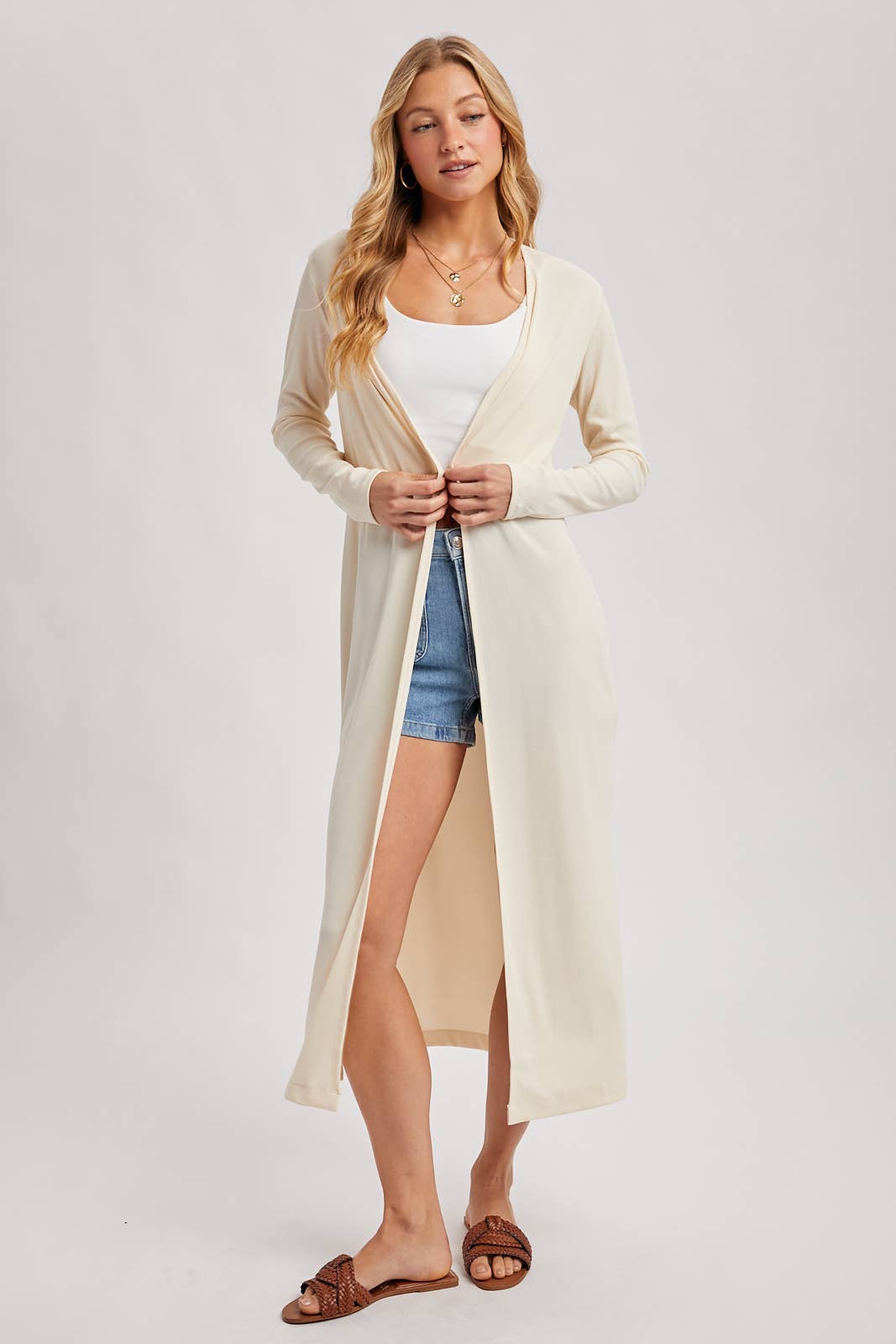 Ribbed Knit Maxi Cardigan in Vanilla (REG)