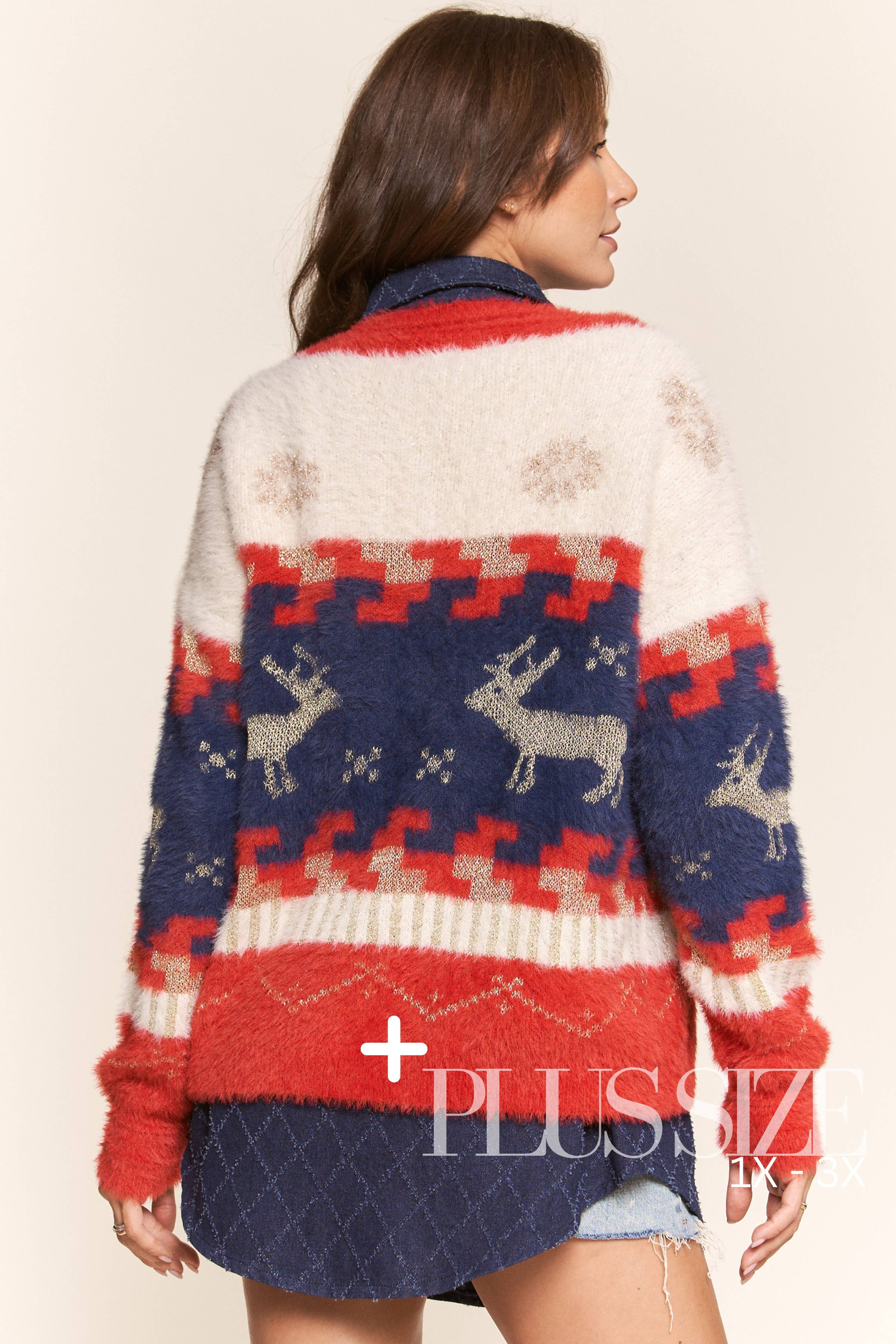 Fuzzy Reindeer Snowflake Sweater (PLUS)