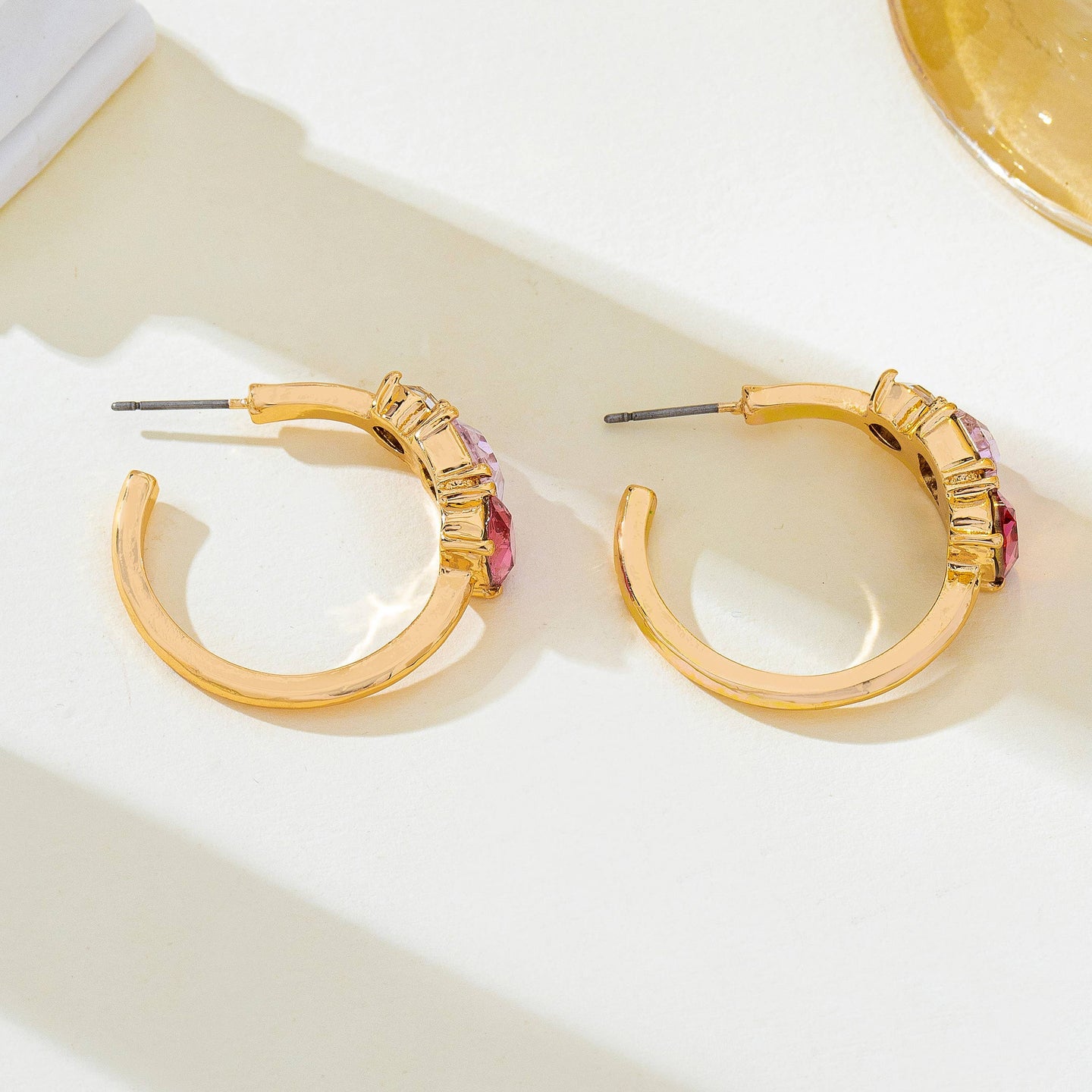 Rosy Crystal Hoop Earrings