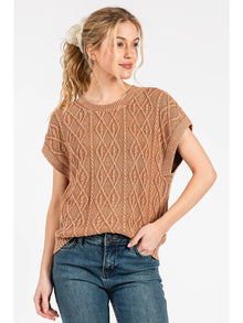 Cable Knit Cap Sweater in Mocha Mousse (REG)