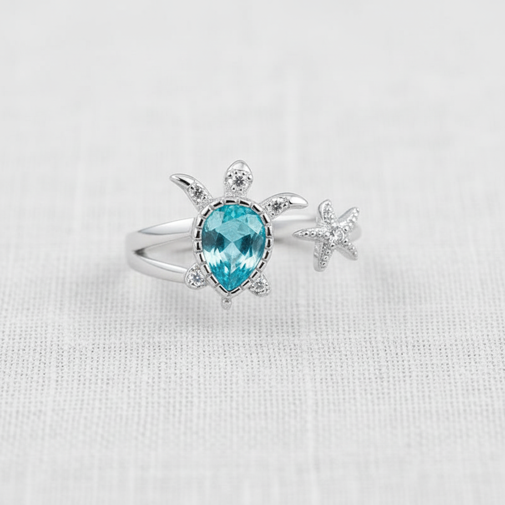 Blue Gem Turtle Ring