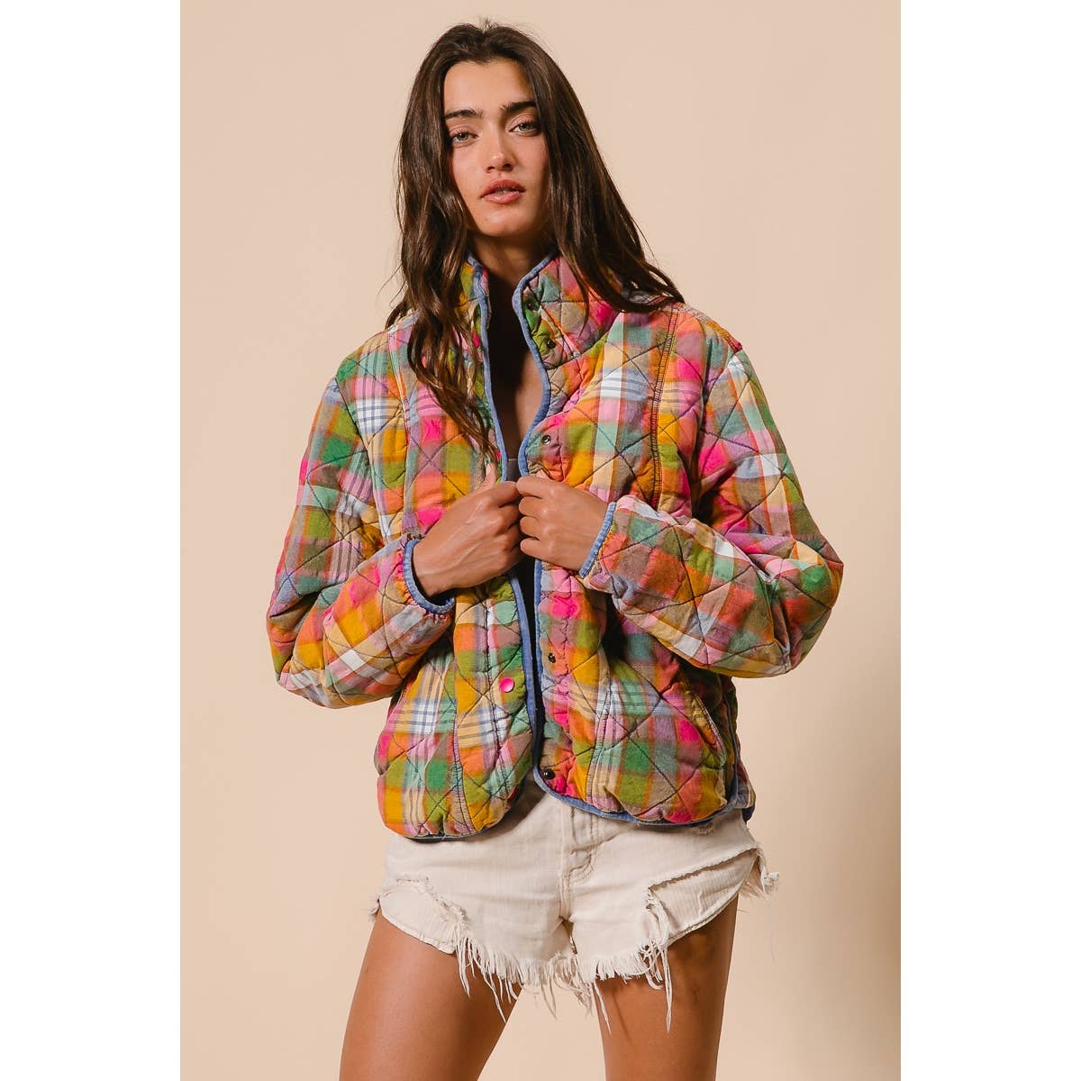 Vibrant Plaid Quilted Jacket (REG)