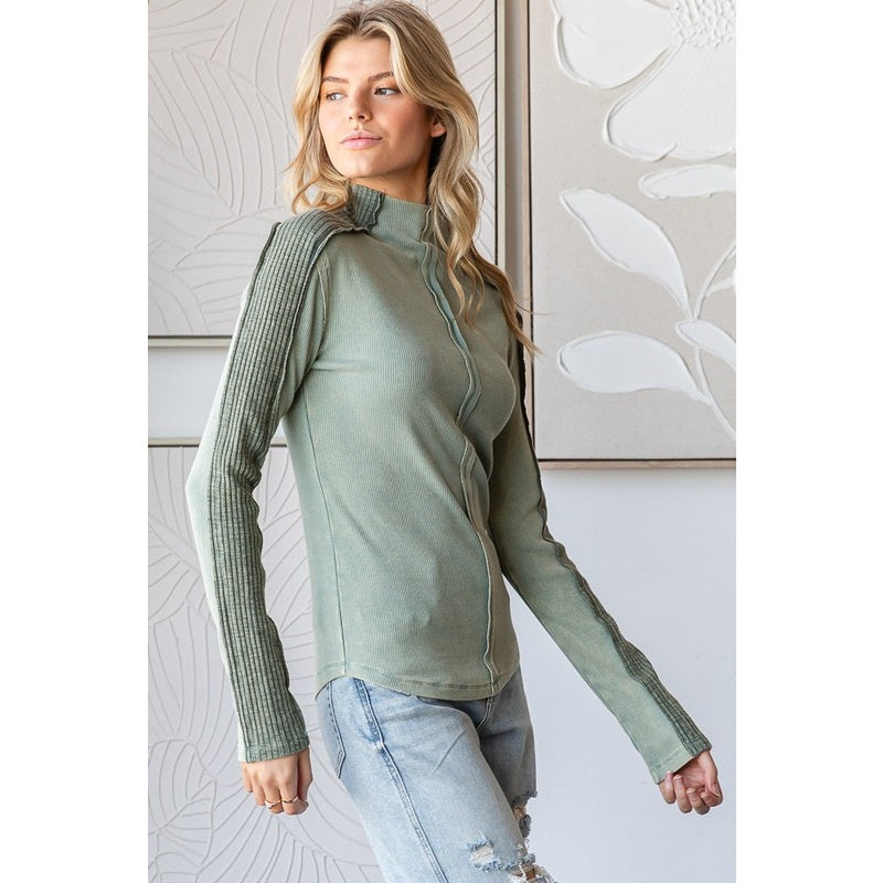 Center Seam Thermal Top in Sage (REG)