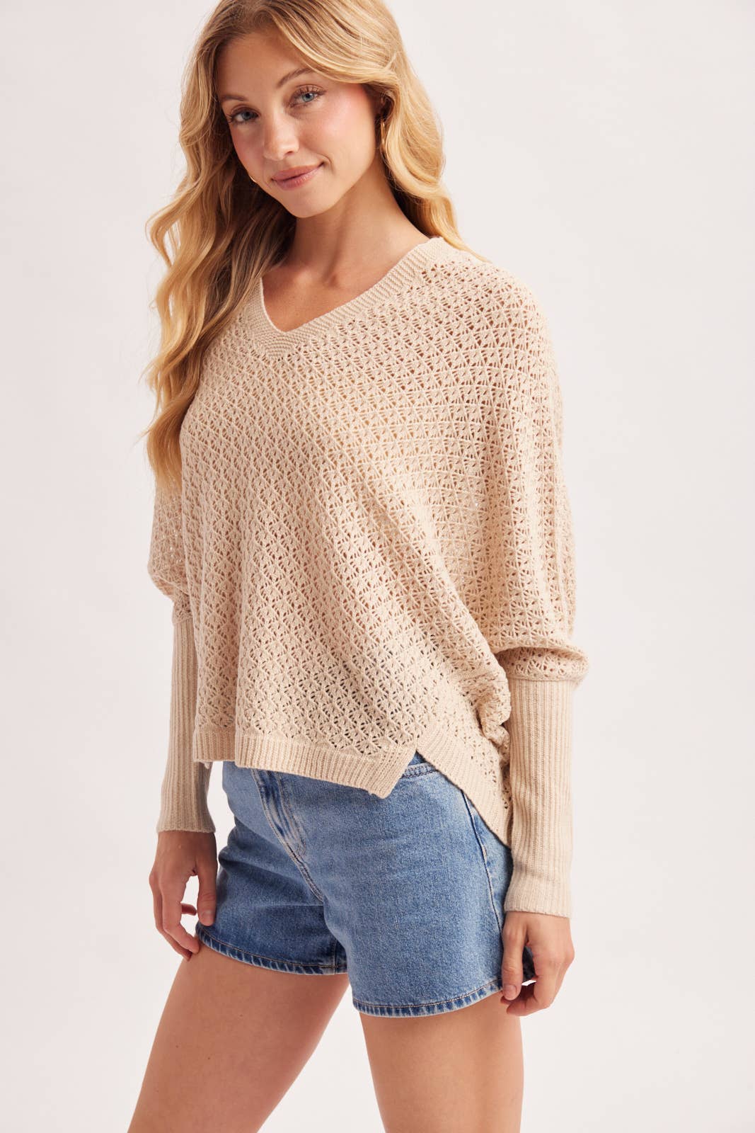 Textured Dolman Sweater in Oatmeal (REG)