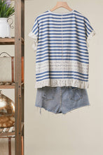 Lace Trim Striped Top in Blue (REG)