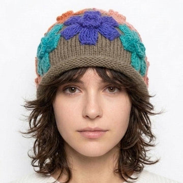 Floral Appliqué Knit Hat