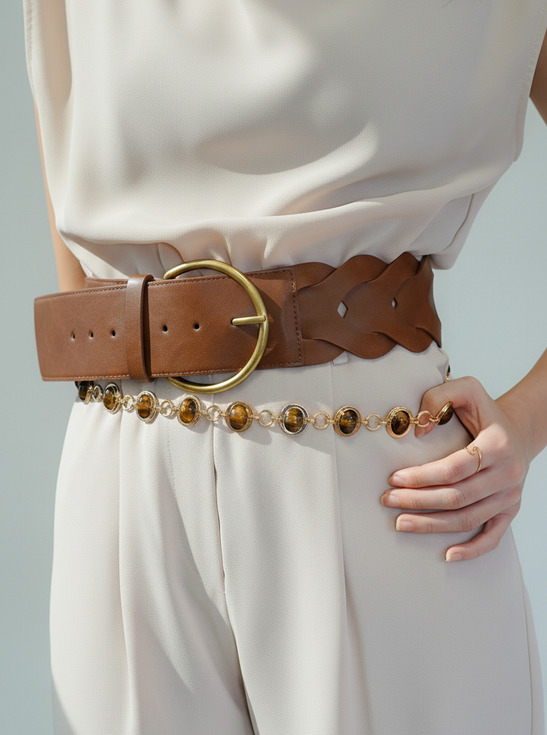 Brown Chevron Woven Belt