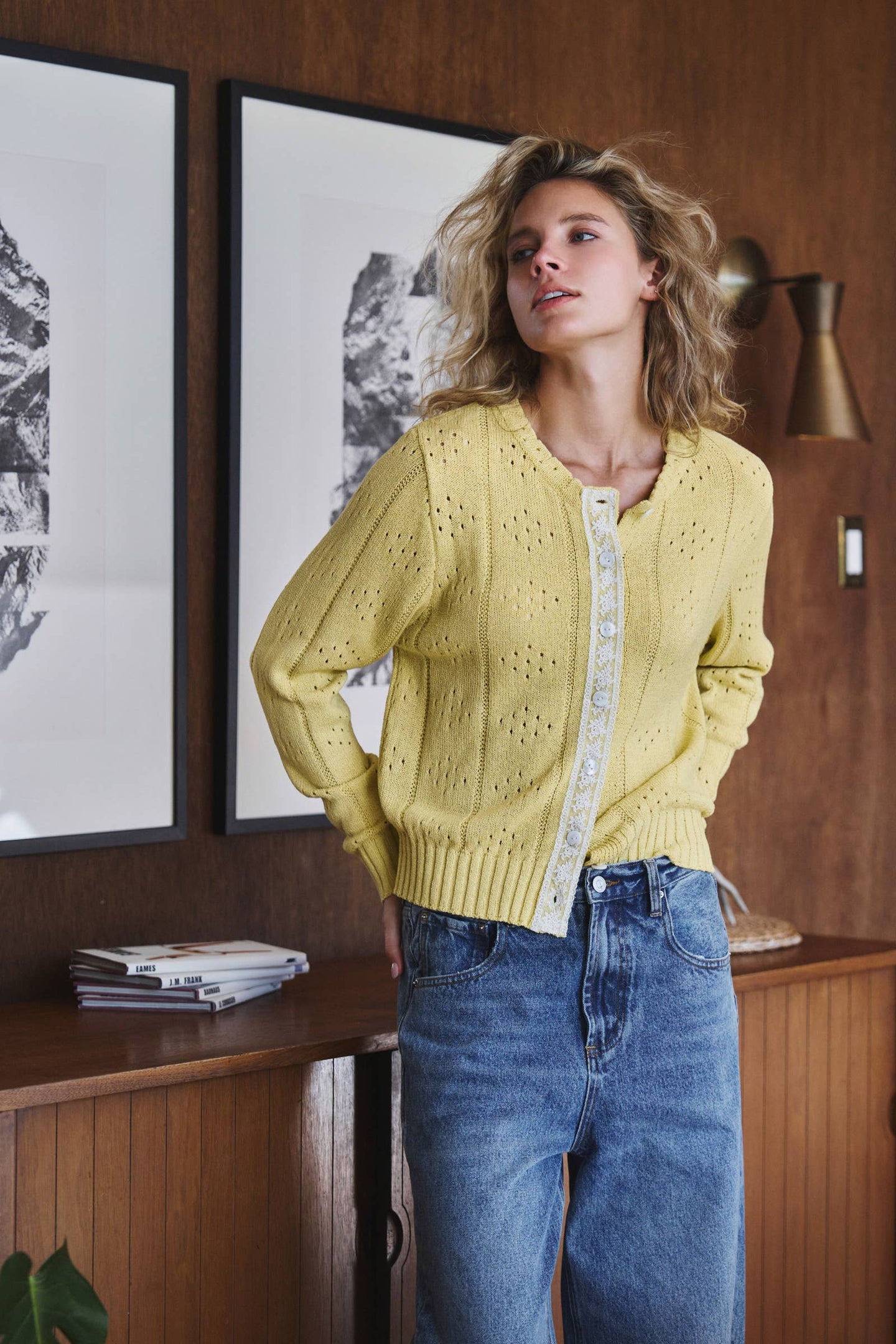 Kiwi Pointelle Cardigan w/ Lace (REG