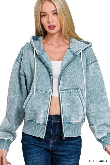 Acid Washed Zip Up Jacket in Blue Grey (REG)