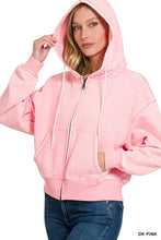 Acid Washed Zip Up Jacket in Dk Pink (REG)