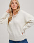 Lace Trim V-Neck Sweater in Ivory (REG)