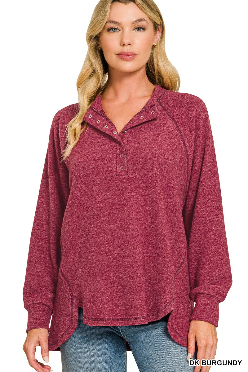 Melange Henley Top in Dk Burgundy (REG)