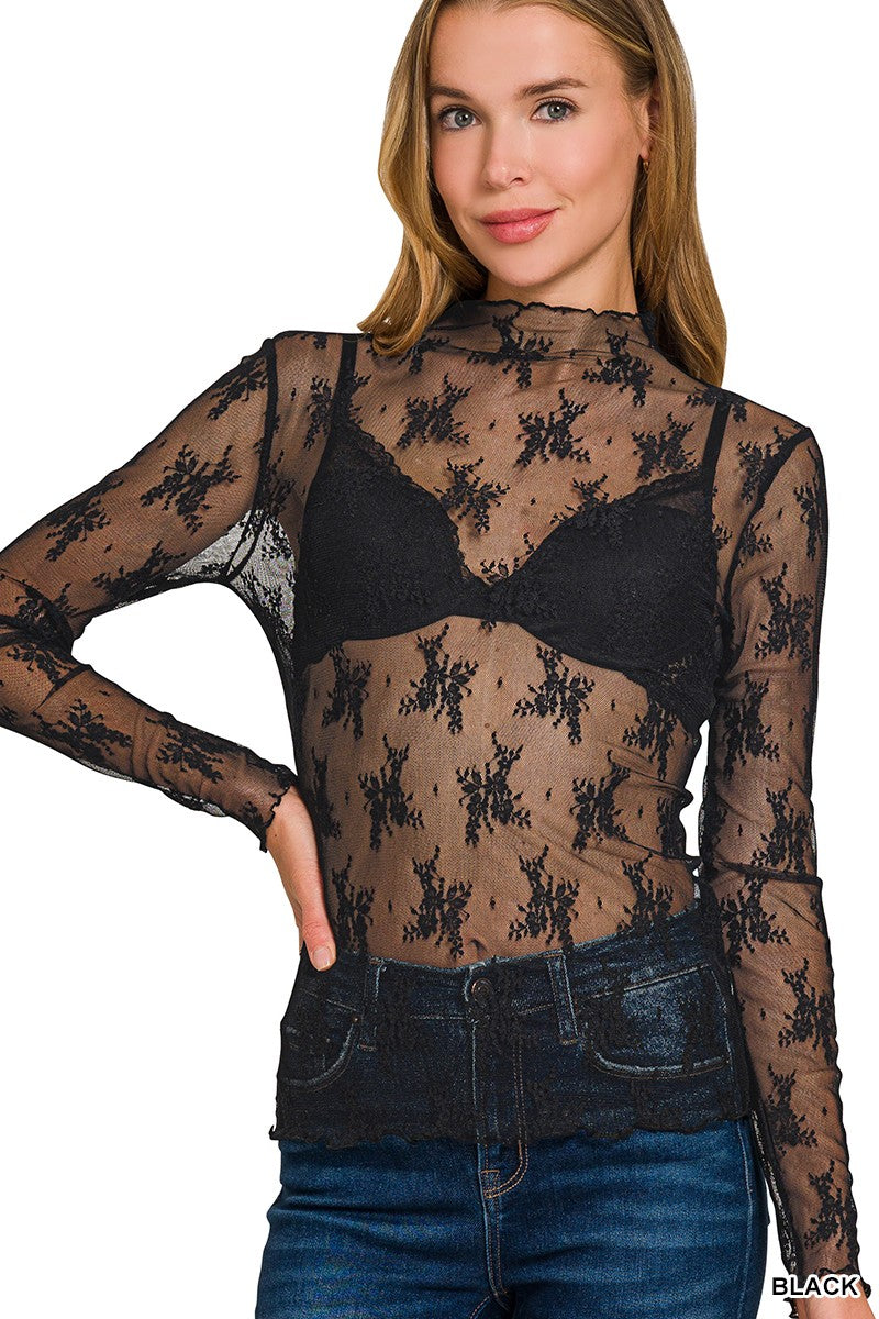 See Through Lace Layer Top in Black (REG)