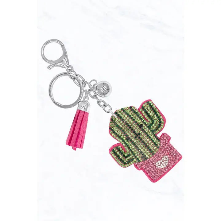Cartoon Cactus Sparkle Keychain