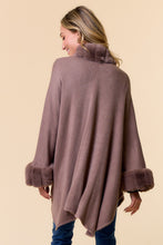 Faux Fur Trim Cape Coat in Mocha (REG)