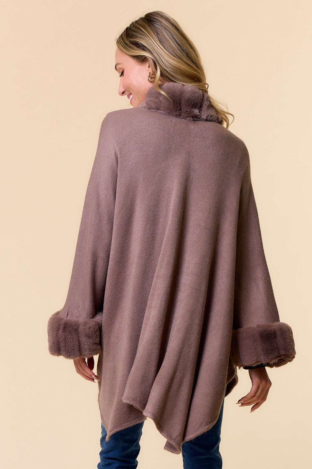 Faux Fur Trim Cape Coat in Mocha (REG)