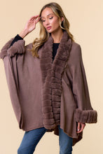 Faux Fur Trim Cape Coat in Mocha (REG)