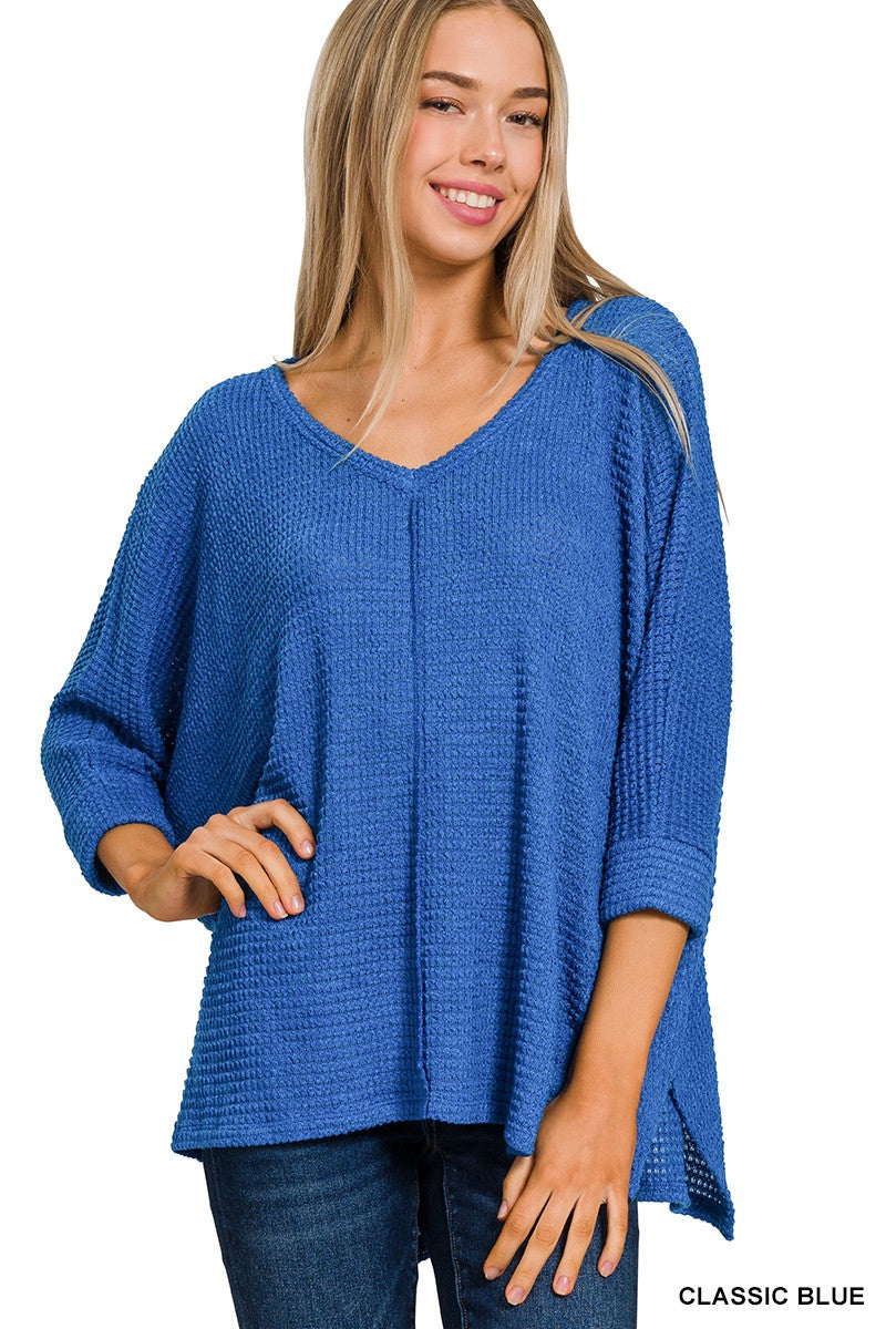 High Low Jacquard Sweater in Classic Blue