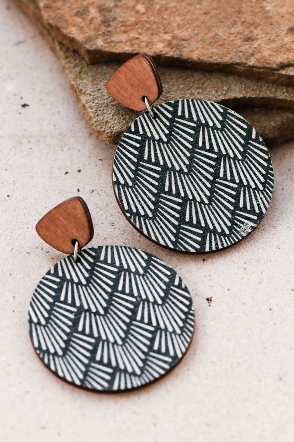 Black Painted Wood Earrings