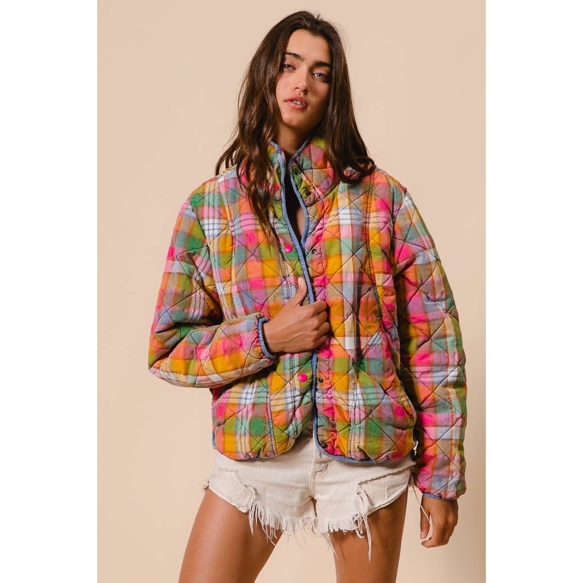 Vibrant Plaid Quilted Jacket (REG)