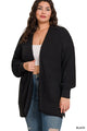 Open Waffle Cardigan in Black (PLUS)